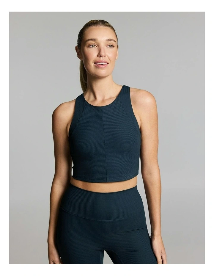 Luxesoft Rib Low Impact Longline Sports Bra Teal image 1
