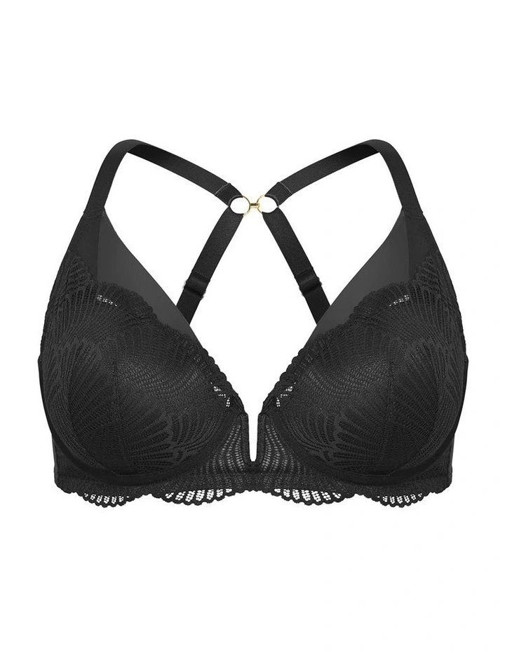 Lia Contour Plunge Lace Bra in Black image 3