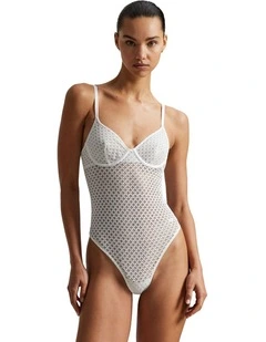 Cotton Eyelet Underwired Thong Back Lingerie Bodysuit
