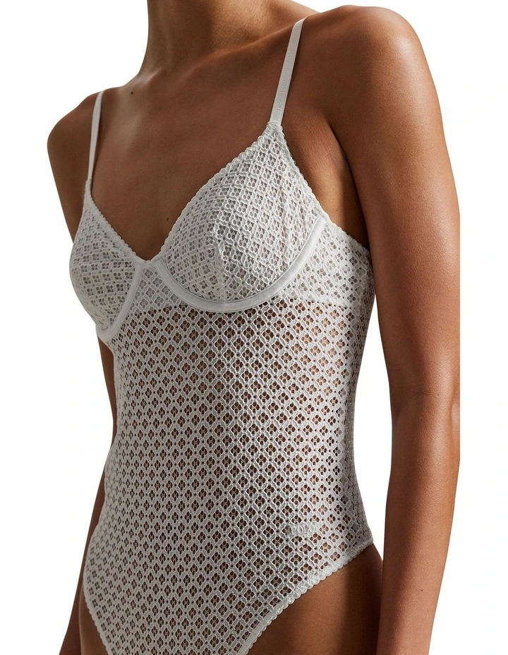 Cotton Eyelet Underwired Thong Back Lingerie Bodysuit image 3