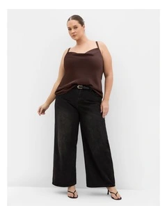 Plus Size Cowl Neck Satin Cami  in truffle
