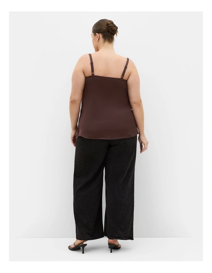 Plus Size Cowl Neck Satin Cami in truffle image 2