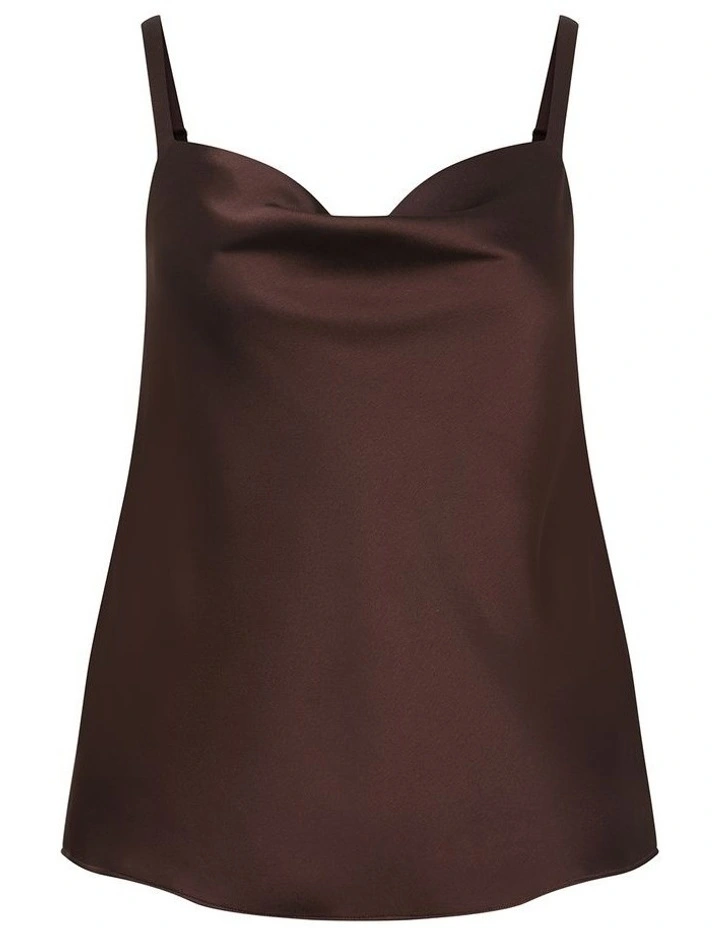 Plus Size Cowl Neck Satin Cami in truffle image 3