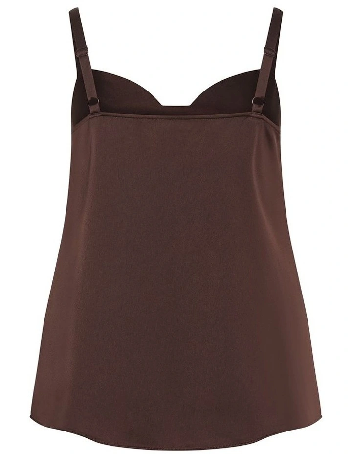 Plus Size Cowl Neck Satin Cami in truffle image 4