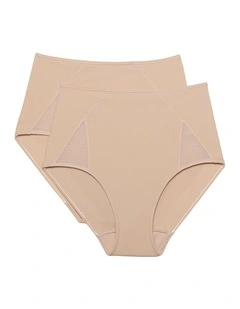 2 Pack High Waist Light Shaping Brief With Mesh