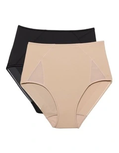 2 Pack High Waist Light Shaping Brief With Mesh