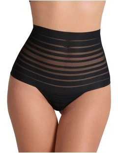 Sheer Stripe Tummy Compression High Waist Thong