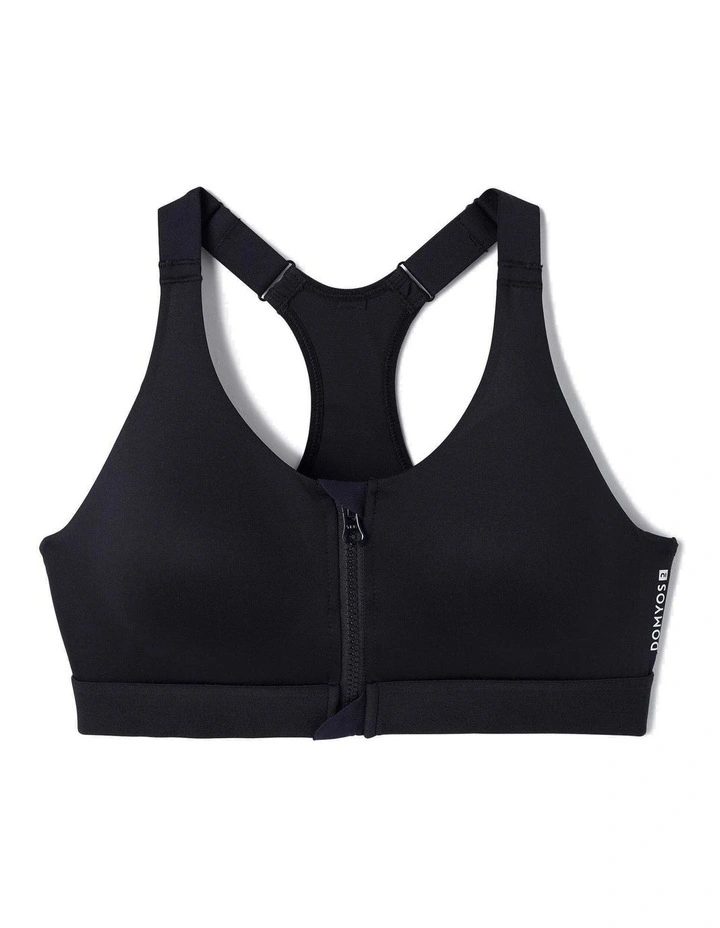 Decathlon - Women's High Support Zipped Sports Bra with Cups - Black image 1