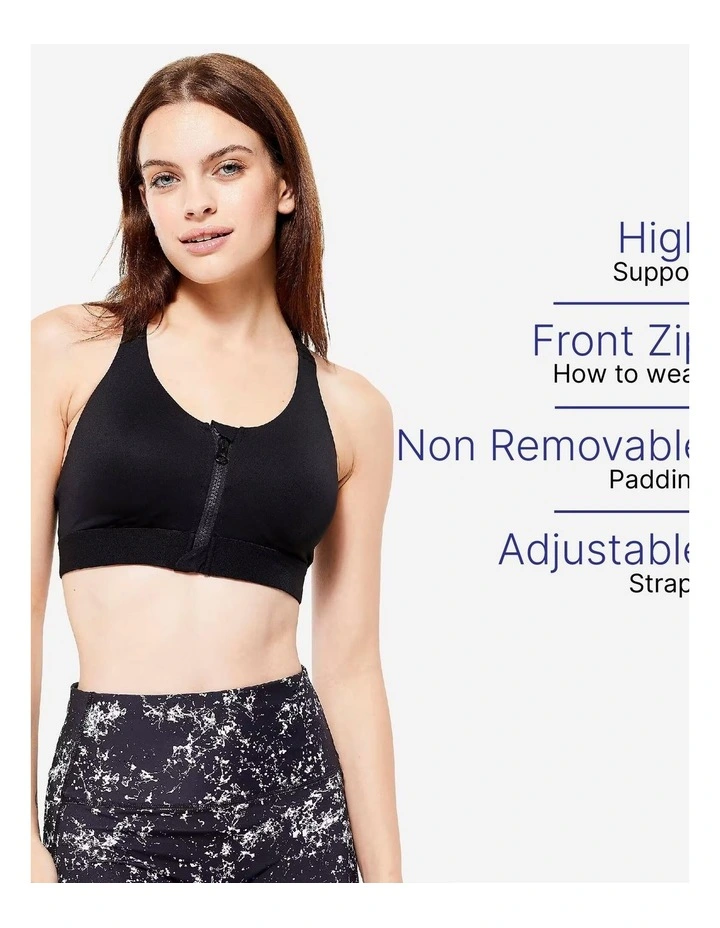 Decathlon - Women's High Support Zipped Sports Bra with Cups - Black image 3