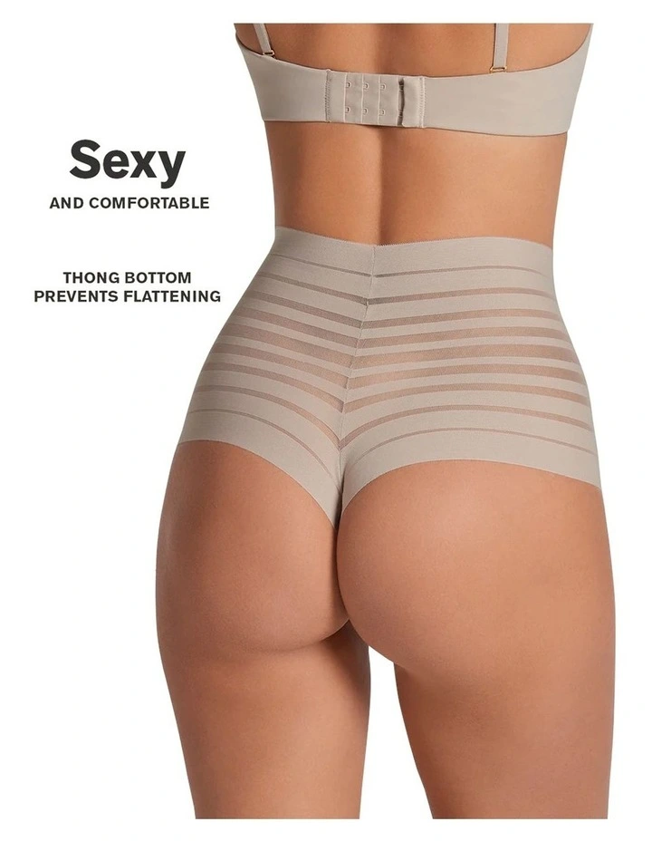 Sheer Stripe Tummy Compression High Waist Thong image 2