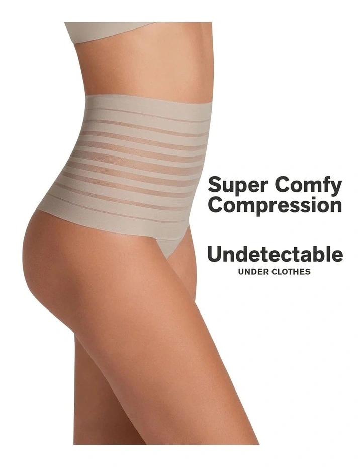 Sheer Stripe Tummy Compression High Waist Thong image 4