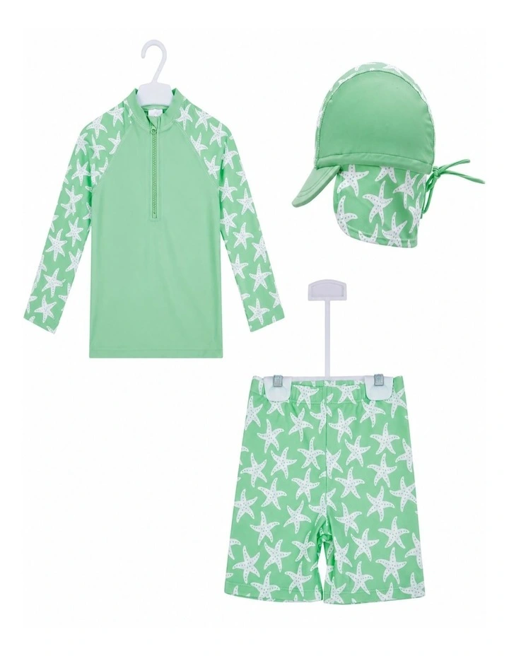 Big Softies 3pc-L/S Rashie, Short & Hat,Green starfish image 1