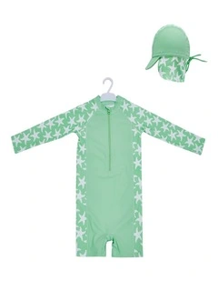 Big Softies 2pc Swimsuit & Hat- Green starfish