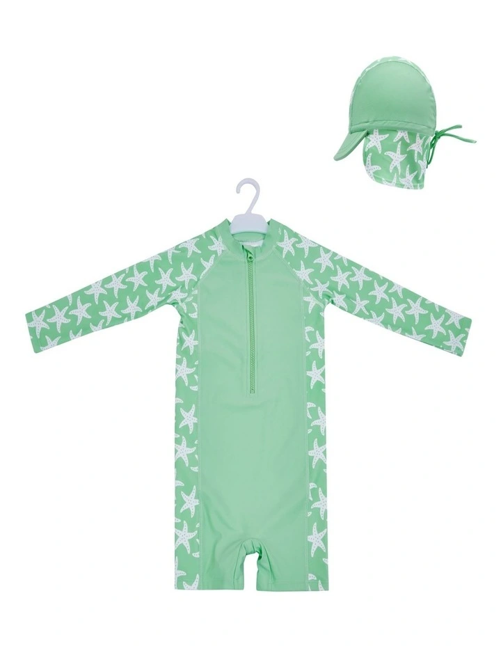 Big Softies 2pc Swimsuit & Hat- Green starfish image 1