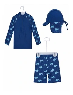 Big Softies 3pc-L/S Rashie, Short & Hat,Blue Whale