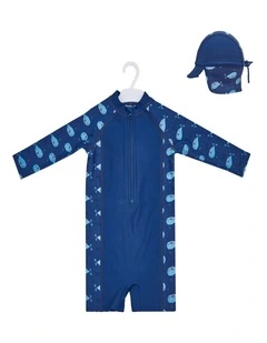 Big Softies 2pc Swimsuit & Hat- Blue Whale