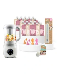 Solid Feeding Bundle | Automatic Baby Food Maker   Reusable Baby Food Pouches Bundle Pink & Orange