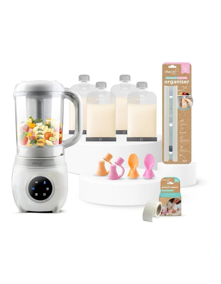 Solid Feeding Bundle | Automatic Baby Food Maker Reusable Silicone Pouches 180ml Pink & Orange image 1