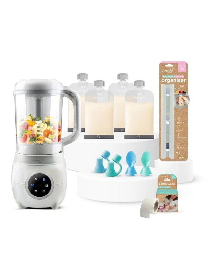 Solid Feeding Bundle | Automatic Baby Food Maker Reusable Silicone Pouches 180ml Blue & Green image 1
