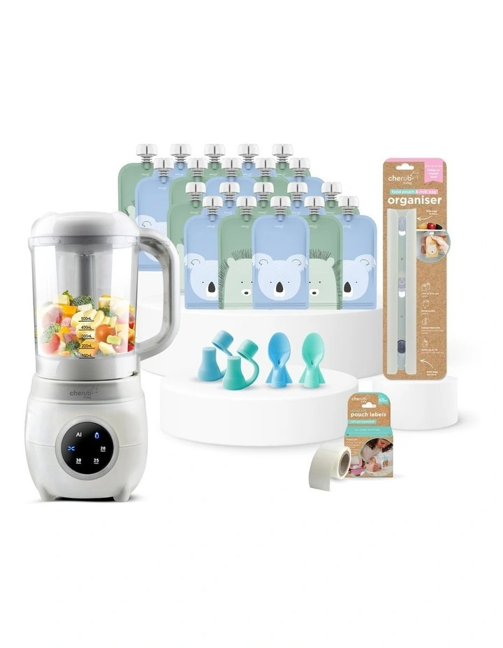 Solid Feeding Bundle | Automatic Baby Food Maker   Reusable Baby Food Pouches Bundle Blue & Green image 1