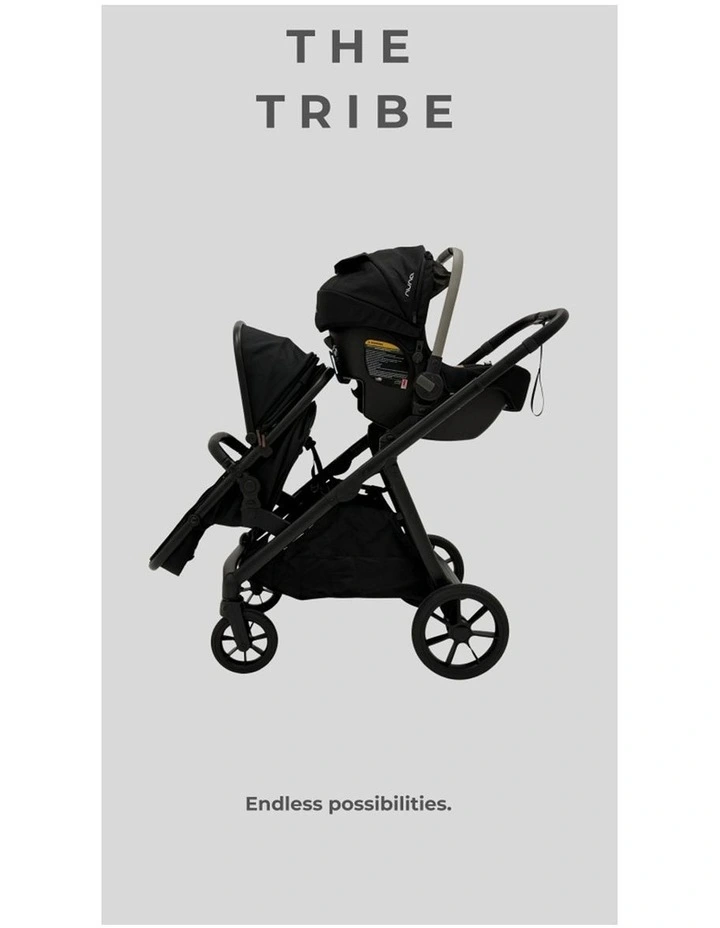 Babystudio The Tribe Double Pram Frame With 2 Carrycot/Toddler Seats Black image 7