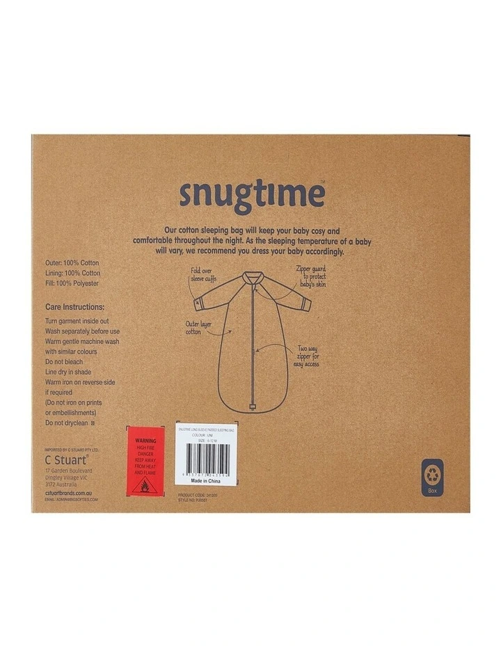 Snugtime Long Sleeve Padded Sleeping Bag, Hedgehog image 2