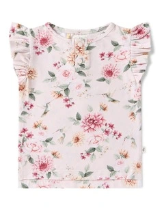 Birds & Blooms Organic Short Sleeve Top with Frill
