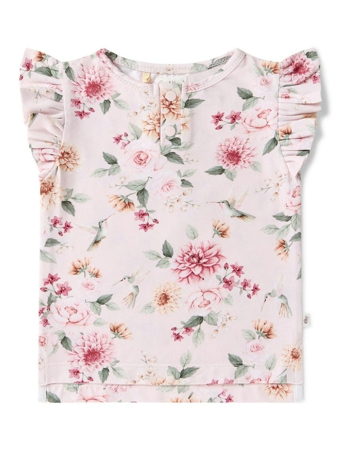 Birds & Blooms Organic Short Sleeve Top with Frill image 1