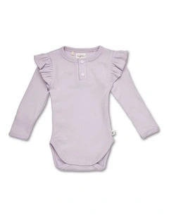 Lavender Rib Long Sleeve Organic Bodysuit with Frill