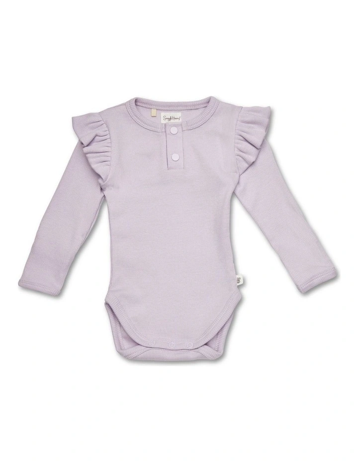 Lavender Rib Long Sleeve Organic Bodysuit with Frill image 1
