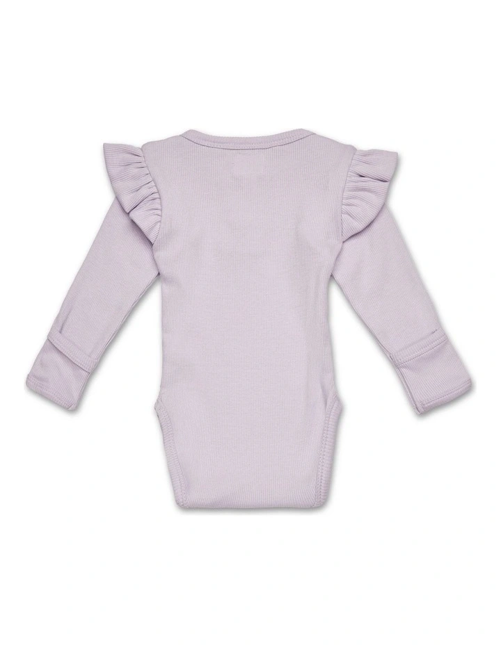 Lavender Rib Long Sleeve Organic Bodysuit with Frill image 3