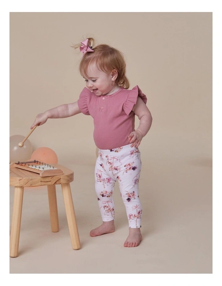 Jewel Pink Rib Short Sleeve Organic Bodysuit with Frill image 6