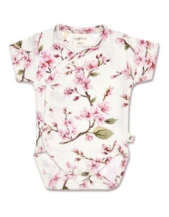 Cherry Blossom Short Sleeve Organic Kimono Bodysuit