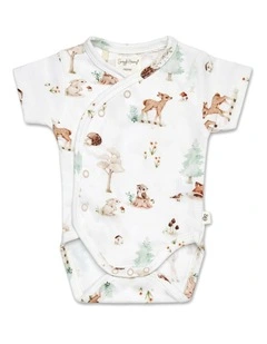 Woodland Tales Short Sleeve Organic Kimono Bodysuit