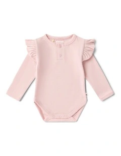 Baby Pink Long Sleeve Organic Bodysuit with Frill
