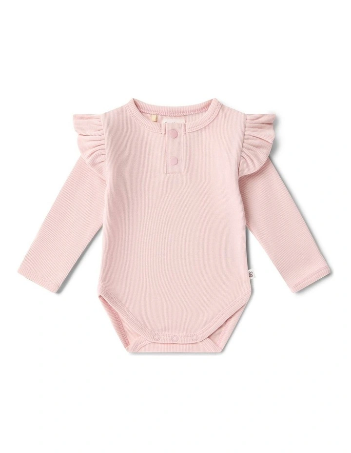 Baby Pink Long Sleeve Organic Bodysuit with Frill image 1