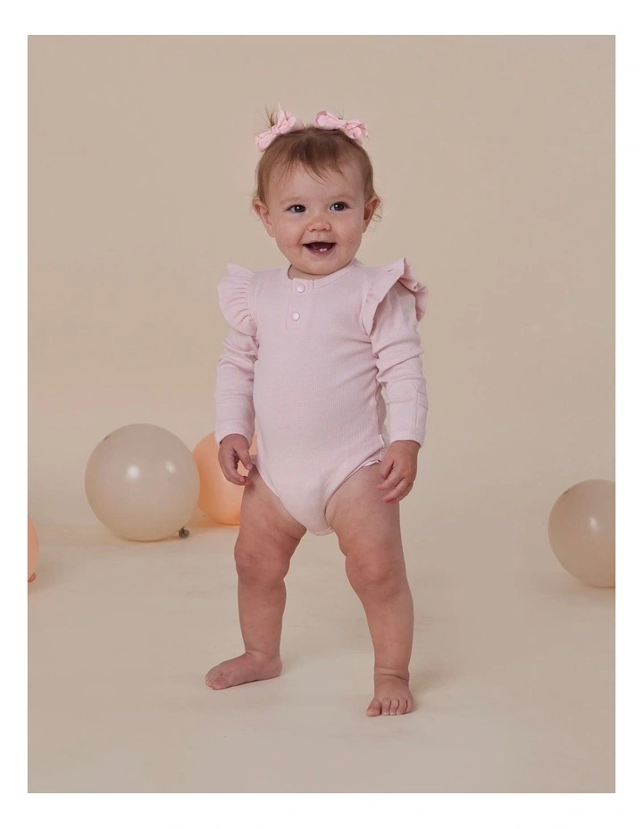 Baby Pink Long Sleeve Organic Bodysuit with Frill image 2