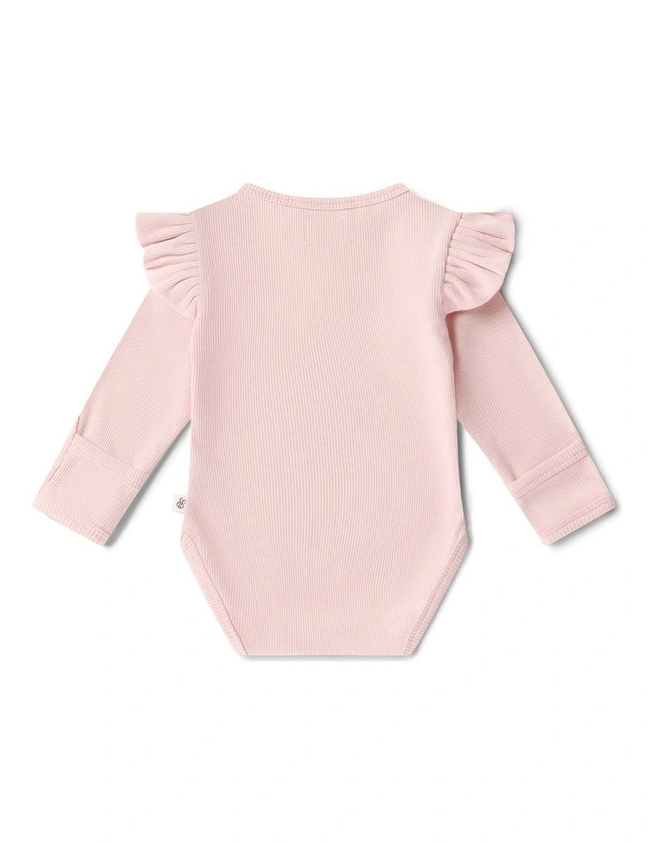 Baby Pink Long Sleeve Organic Bodysuit with Frill image 3