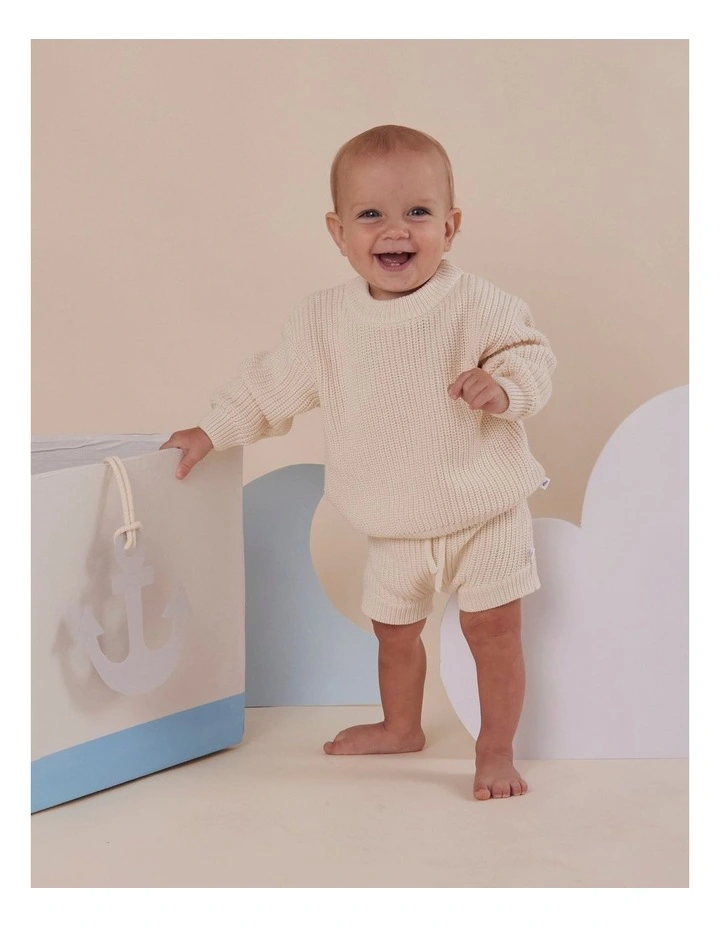 Cream Organic Cotton Knit Shorts image 2