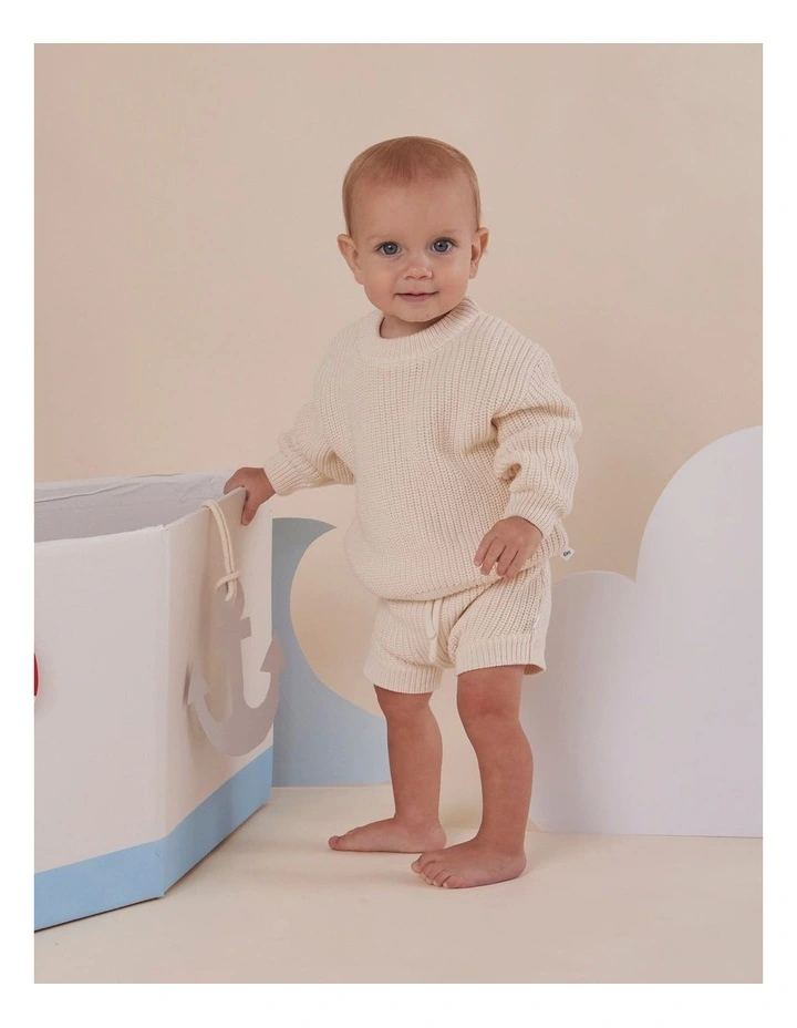 Cream Organic Cotton Knit Shorts image 5