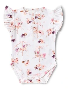 Carousel Short Sleeve Organic Bodysuit with Frill