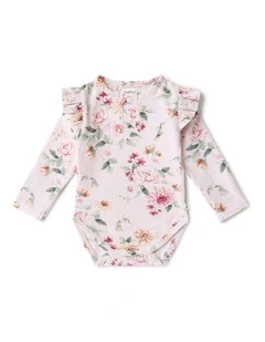Birds & Blooms Long Sleeve Organic Bodysuit with Frill