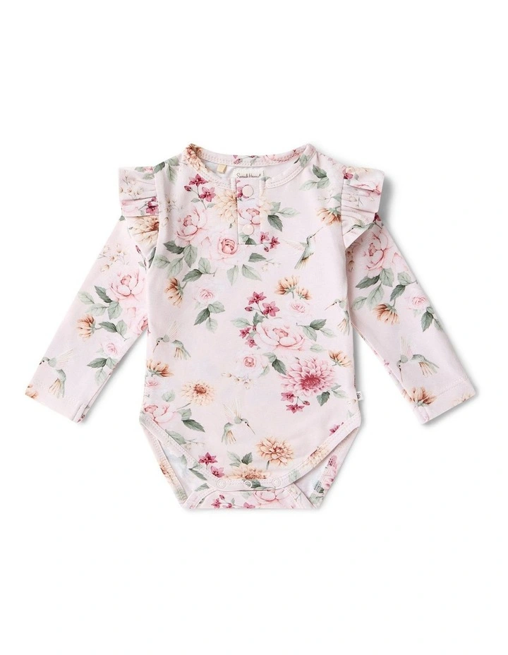 Birds & Blooms Long Sleeve Organic Bodysuit with Frill image 1