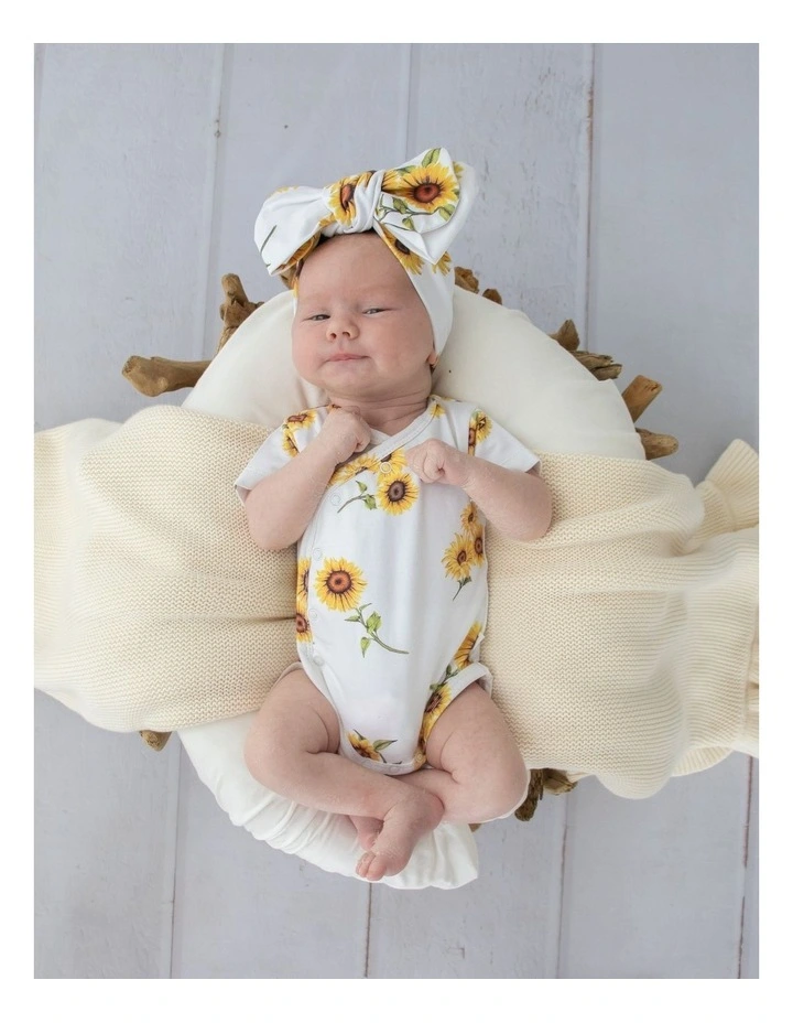 Sunflower Short Sleeve Organic Kimono Bodysuit image 5