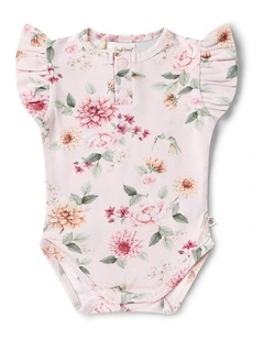 Birds & Blooms Short Sleeve Organic Bodysuit with Frill