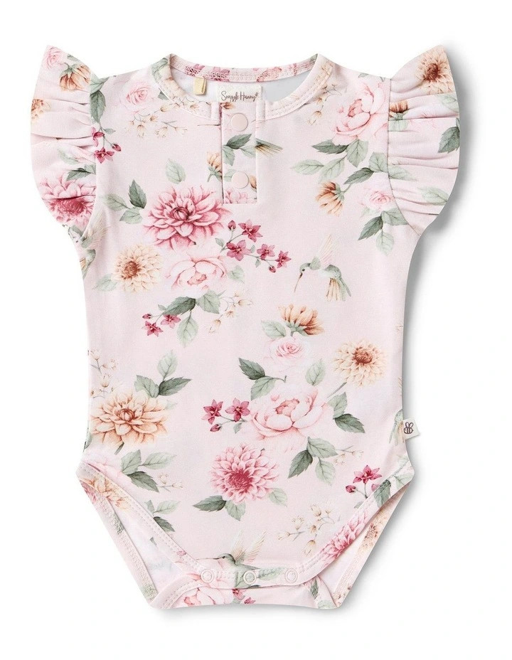 Birds & Blooms Short Sleeve Organic Bodysuit with Frill image 1