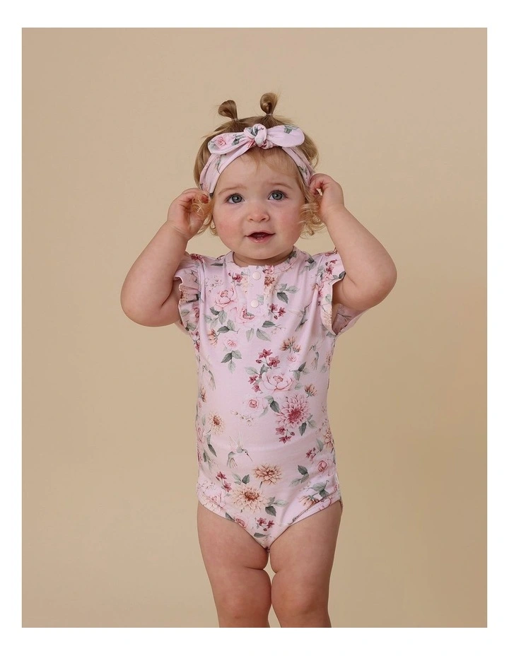Birds & Blooms Short Sleeve Organic Bodysuit with Frill image 2