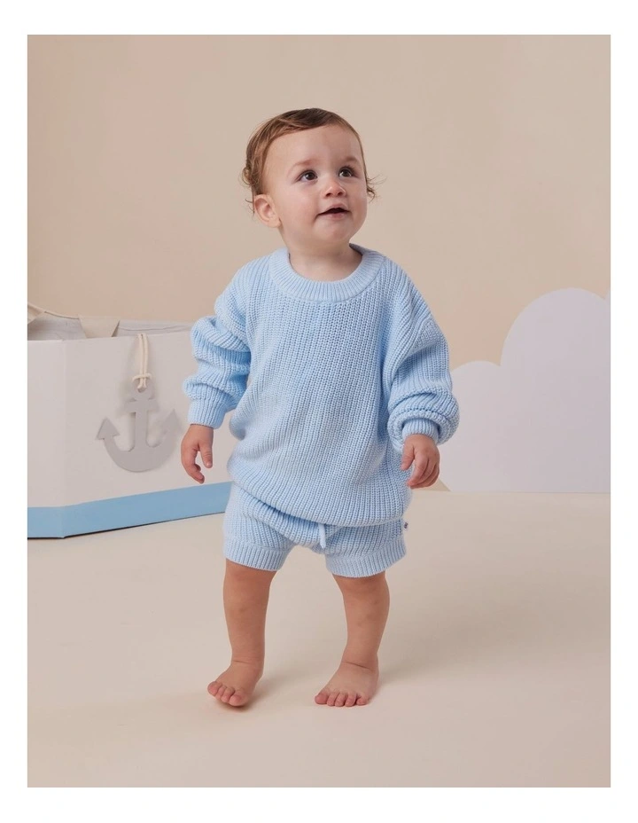 Baby Blue Organic Cotton Knit Shorts image 2