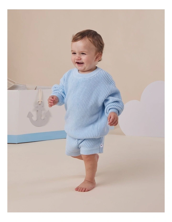 Baby Blue Organic Cotton Knit Shorts image 4