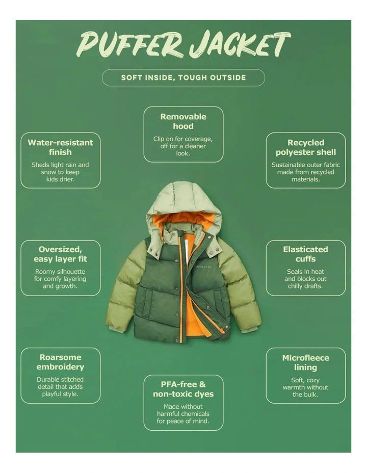 Roarsome Puffer Jacket - Forest Green image 5